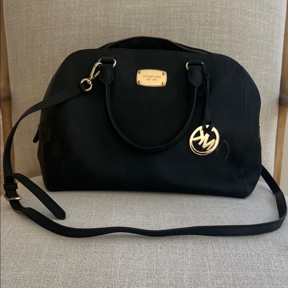 Michael Kors Black Satchel with Gold Accents